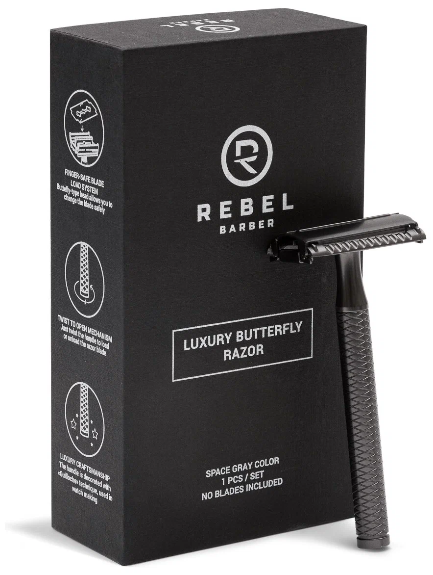 Премиальный бритвенный станок REBEL BARBER Space Gray Т-образный